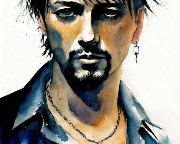 Watercolor Portrait of a Man with Intense Features