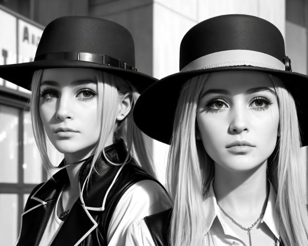 Stylish Individuals in Elegant Black Hats and Outfits