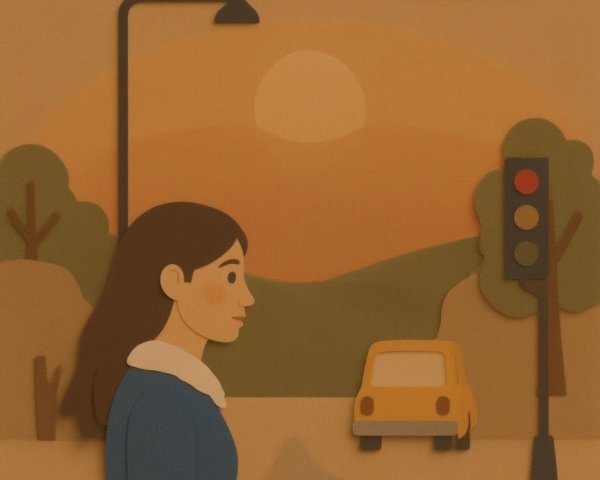 Whimsical Paper Cutout Scene with Sunset and Road