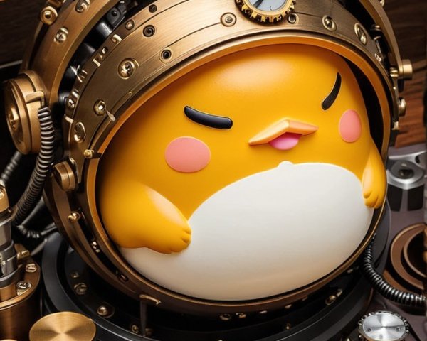 Steampunk Clockwork Chick in Golden Cage Close-Up