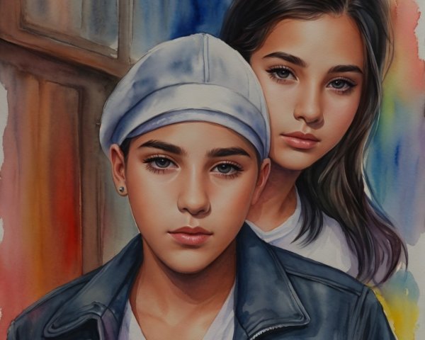 Portrait of Two Individuals with Distinct Expressions