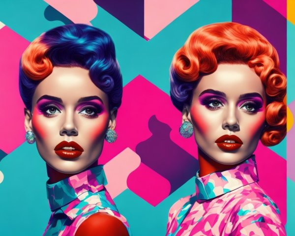 Glamorous Figures with Colorful Hairstyles and Bold Makeup