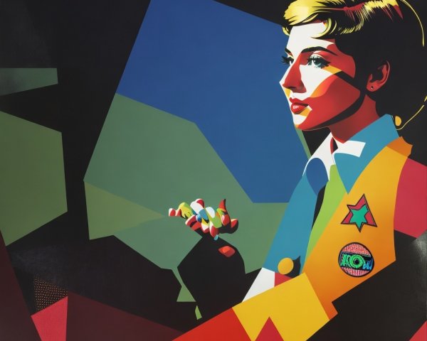 Vibrant Portrait of a Woman with Bold Colors and Shapes