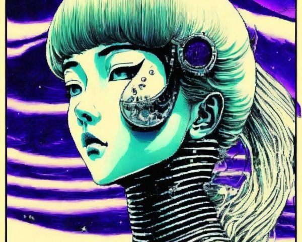Ethereal Futuristic Figure in Surreal Sci-Fi Setting