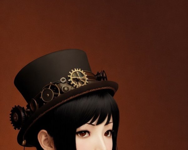 Young Woman in Steampunk Hat with Vintage Aesthetic