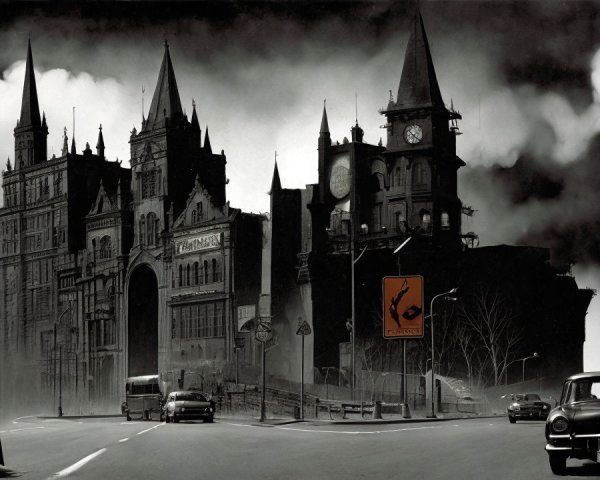 Shadowy Figure on Deserted Street by Ominous Castle
