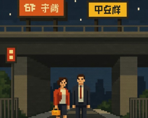 Pixel Art of Business Professionals on Night Street
