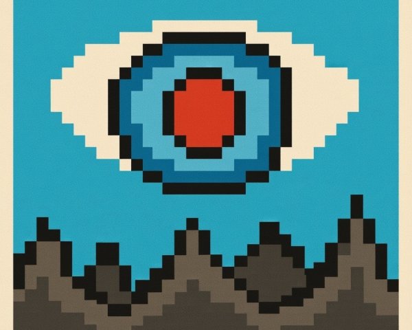Pixel-Art Eye with Blue Ring and Red Center