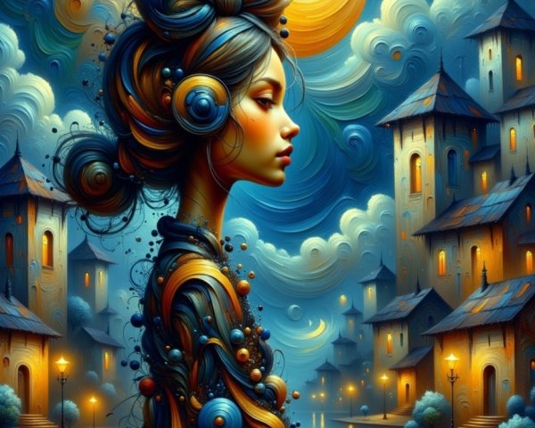 Mystical Scene of a Woman in Enchanting Night Sky