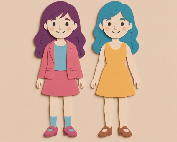 Stylized Paper Dolls with Colorful Outfits and Hair
