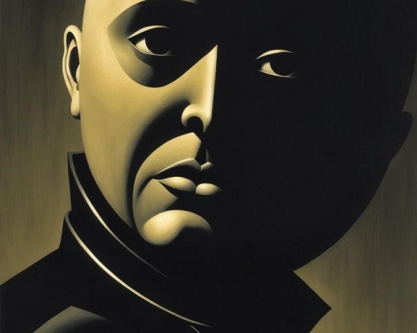 Large Stylized Face with Small Figures on Pedestal
