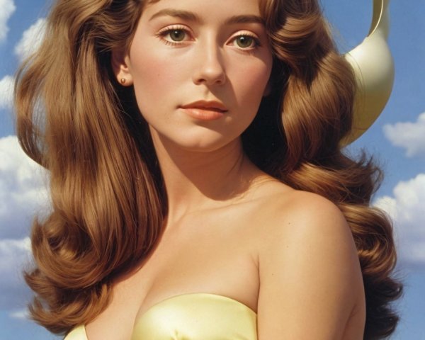 Young Woman in Vibrant Swimsuit Against Blue Sky