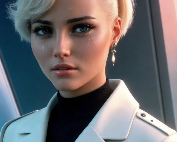 Close-up Portrait of a Young Woman with Platinum Hair