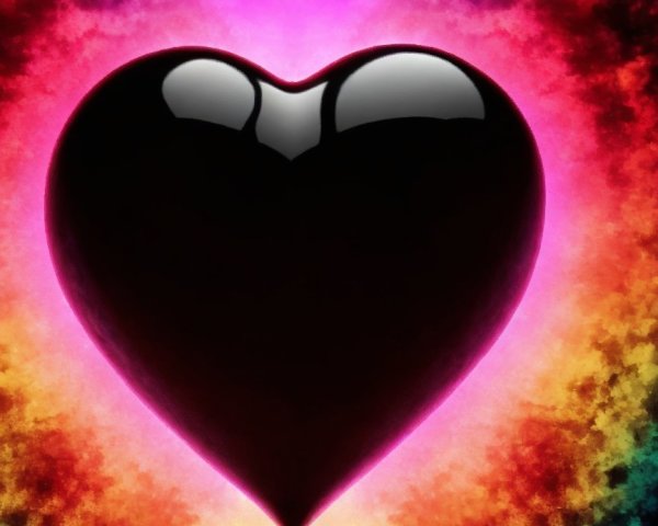 Glossy Black Heart on Vibrant Multicolored Background