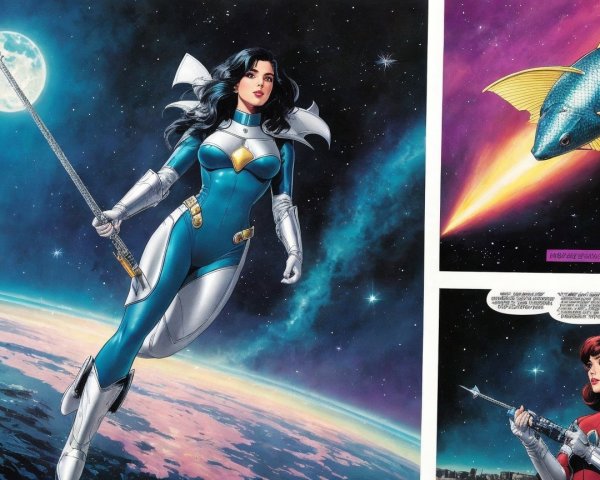 Futuristic Heroine in Cosmic Scene with Vibrant Colors