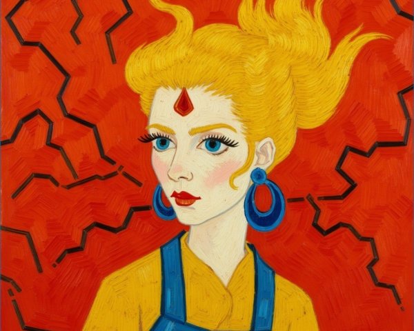 Woman with Bright Blue Eyes and Bold Red Lips