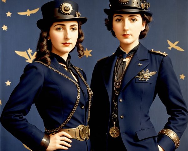 Elegant Women in Navy Uniforms with Gold Accents