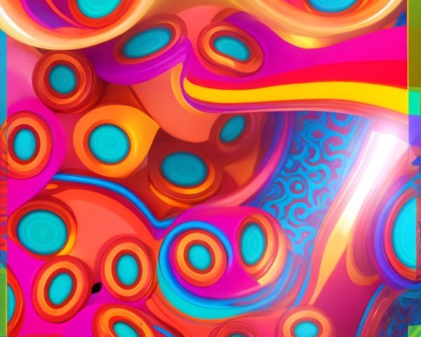 Vibrant Abstract Composition with Swirling Shapes