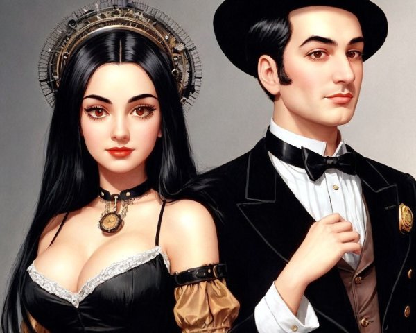 Glamorous Vintage Couple in Steampunk Attire