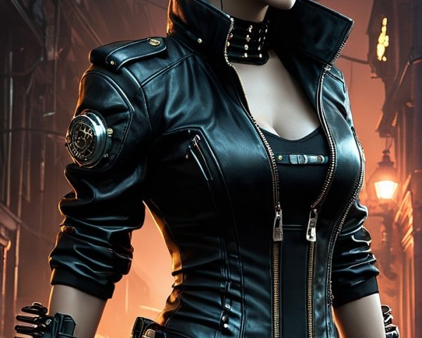 Fierce Female Character in Futuristic Alleyway
