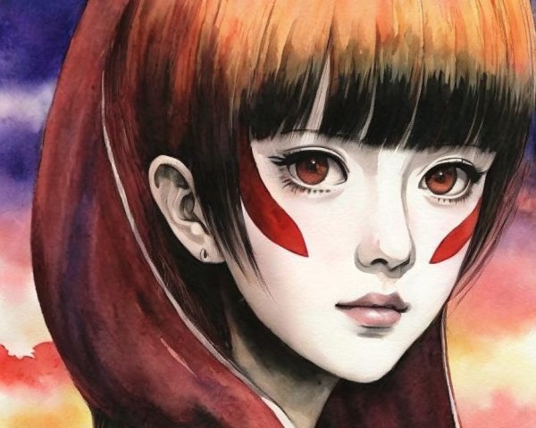 Portrait of a girl with gradient orange to black hair