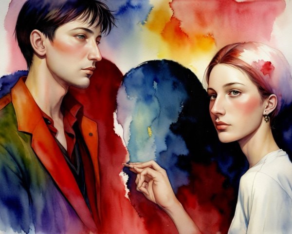Portrait of a Young Couple with Abstract Background