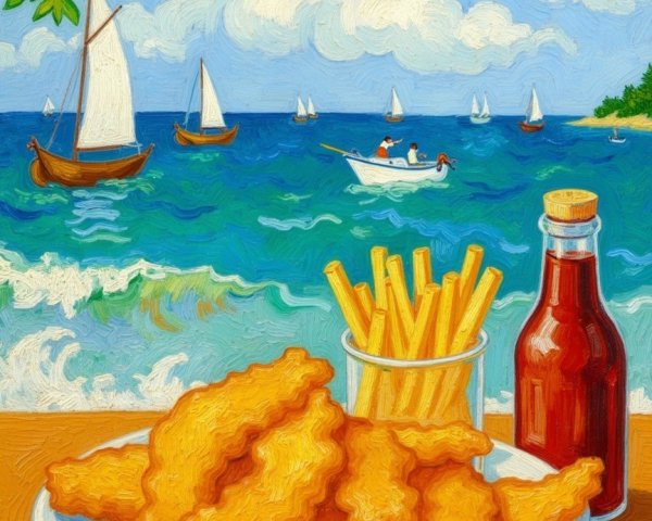 Crispy Fish and Chips by a Scenic Seaside View