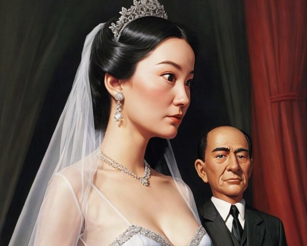 Bride in Blue Gown with Man in Formal Suit