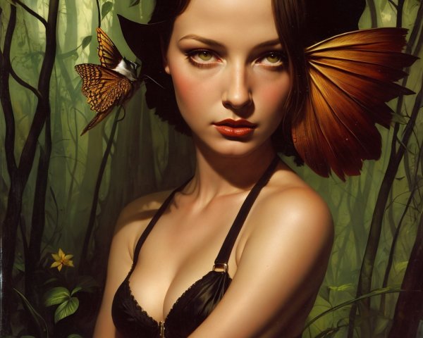 Portrait of a Young Woman with Green Eyes and Wings