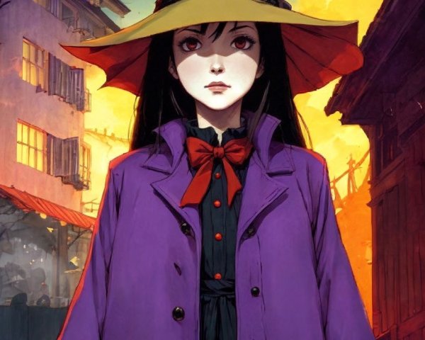 Mysterious Figure in Vibrant Setting with Moon and Bats