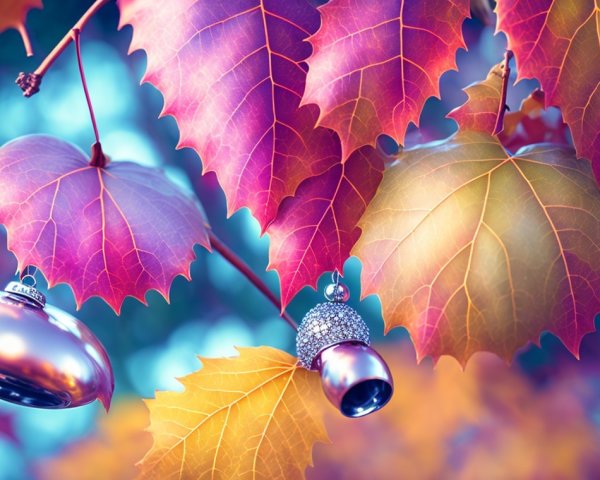 Close-Up of Autumn Leaves with Decorative Ornaments