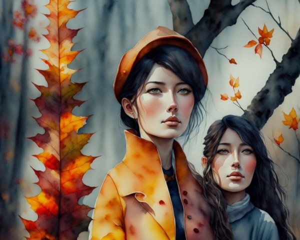 Women in Autumn Setting with Vibrant Fall Colors