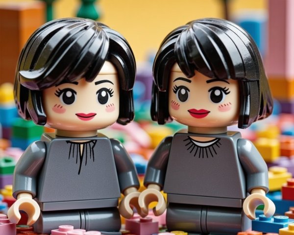 Cheerful LEGO Figures in Colorful Brick Background