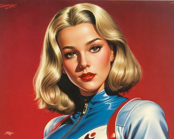 Glamorous Woman in Retro-Futuristic Blue Outfit