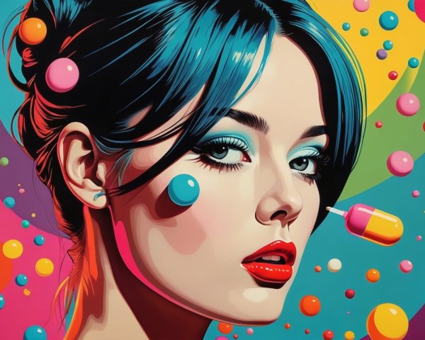 Vibrant Portrait of a Woman with Bold Blue Hair