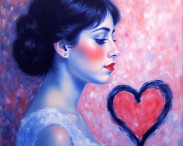 Young Woman's Profile with Heart in Pastel Background