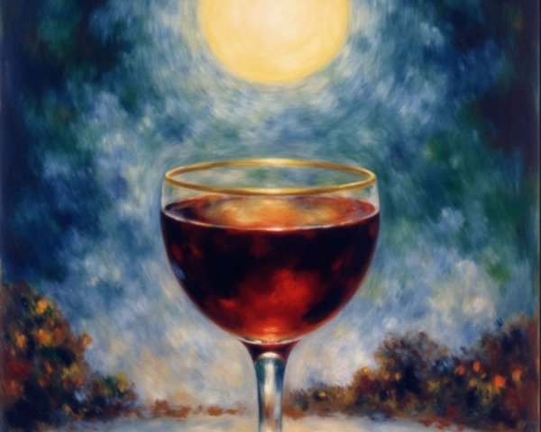 Vibrant Painting of Glass with Dark Beverage and Sunlight