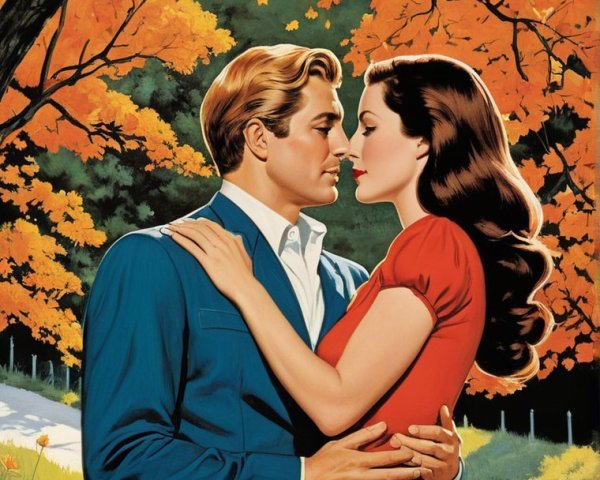 Vintage Autumn Romance Between a Couple in Nature