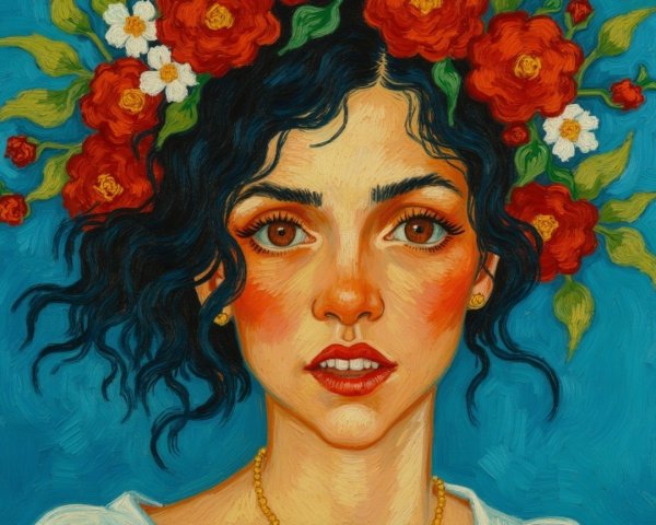 Portrait of a Young Woman with Floral Crown