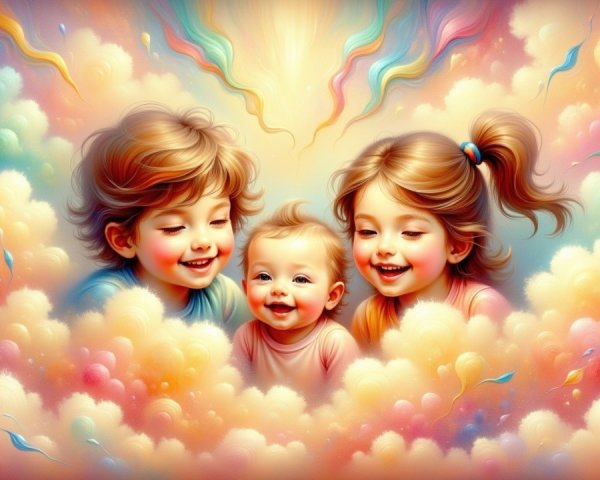 Joyful Children with Bright Smiles in Ethereal Setting