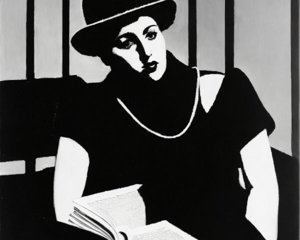 Monochrome Painting of a Contemplative Woman