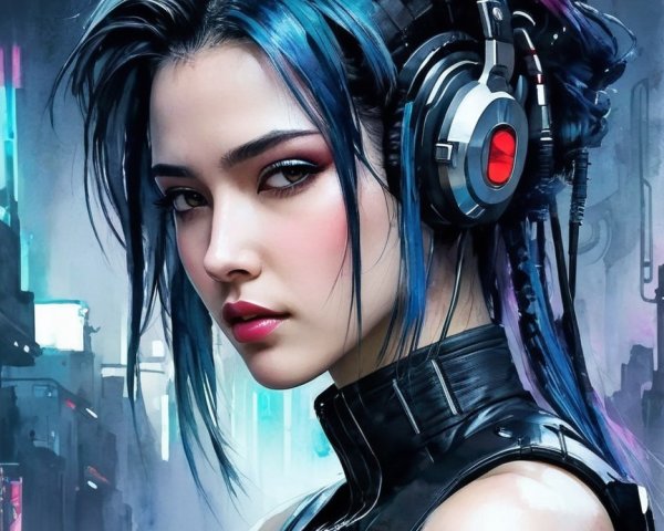 Cyberpunk Portrait of Woman in Futuristic City