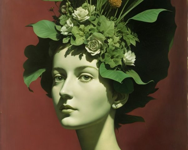 Portrait of a Woman with Floral Crown and Green Dress