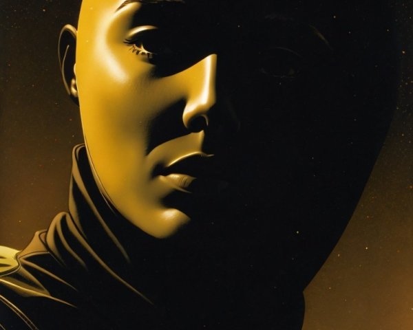 Golden Humanoid Figure in Cosmic Background