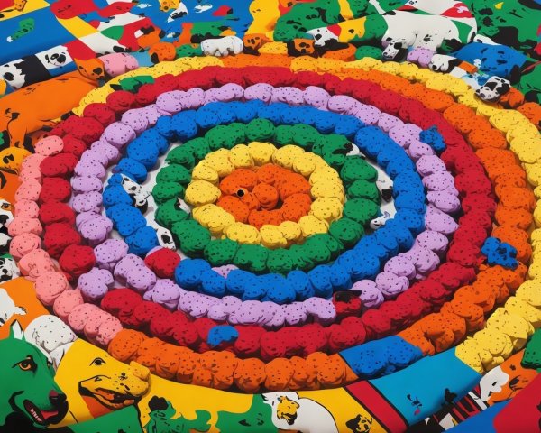Colorful Spiral Pattern with Dog Illustrations