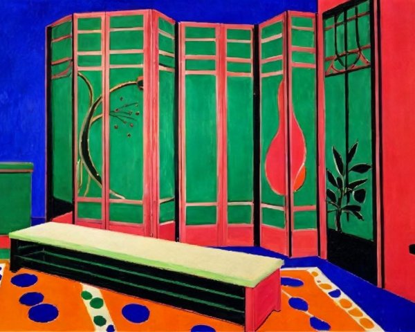 Vividly Colored Interior Room with Flat Style Elements