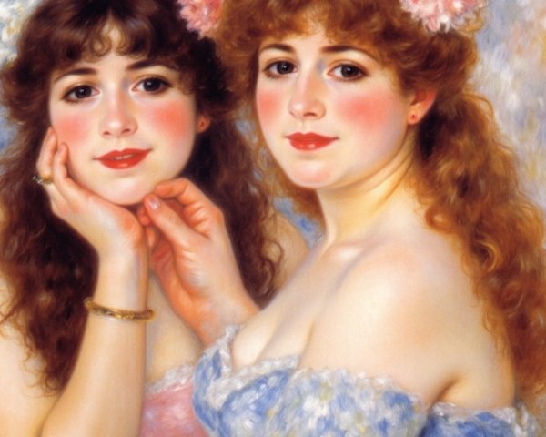 Portrait of Two Young Women with Floral Accents