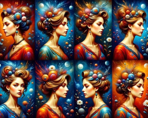 Vibrant Collage of Eight Women's Portraits in Profile