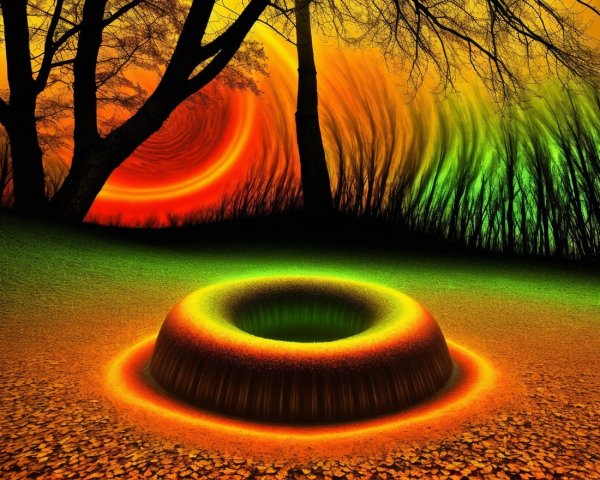 Surreal Landscape with Glowing Circular Structure