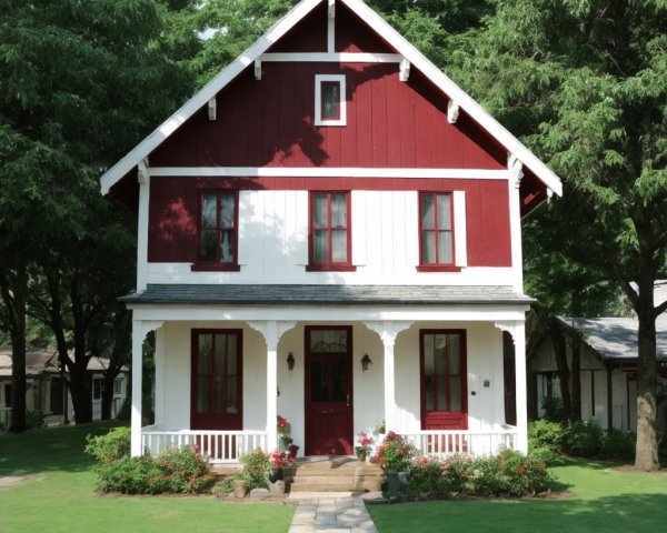 Charming Two-Story House with Red and White Exterior